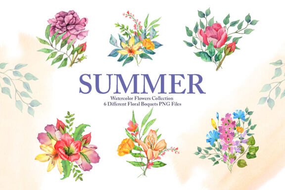 Watercolor Summer Flowers Collection