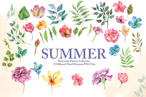 Watercolor Summer Flowers Collection
