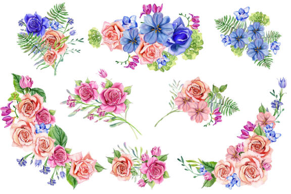 Watercolor Garden Flowers. Sublimation PNG