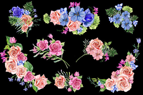Watercolor Garden Flowers. Sublimation PNG