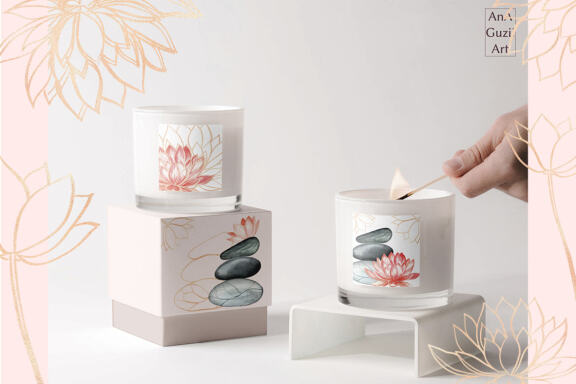 Lotus flowers and stones, watercolor flower Illustration.