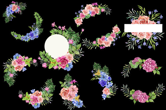 Watercolor flower wreath clipart