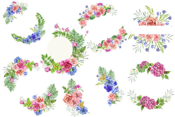 Watercolor flower wreath clipart