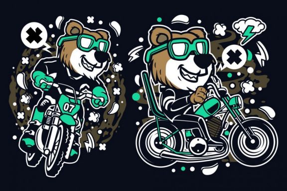 2 Bear Motorcycle Cartoon Character