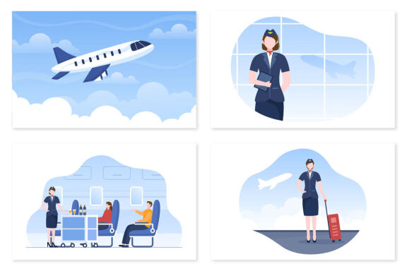 15 Pilot and Air Hostess Cartoon Illustration