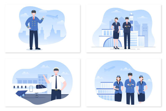 15 Pilot and Air Hostess Cartoon Illustration