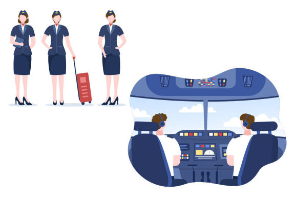 15 Pilot and Air Hostess Cartoon Illustration
