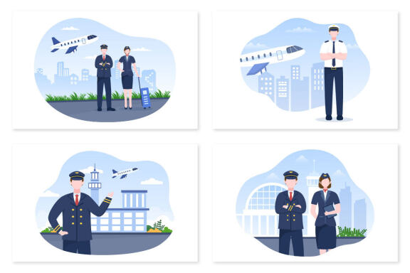 15 Pilot and Air Hostess Cartoon Illustration