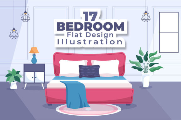 17 Bedroom Interior Cartoon Illustration