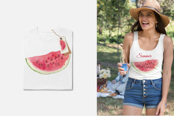 Watercolor pink watermelon summer clipart