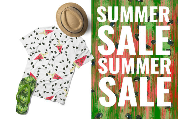 Watercolor pink watermelon summer clipart