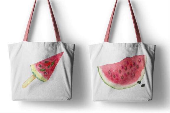 Watercolor pink watermelon summer clipart