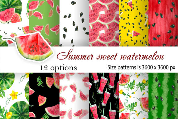 Watermelon pattern pink and green digital paper, summer pattern