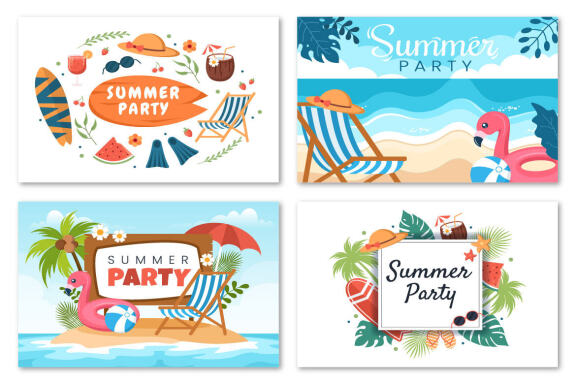 18 Summer Party Cartoon illustration