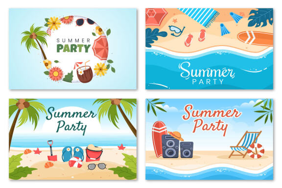 18 Summer Party Cartoon illustration