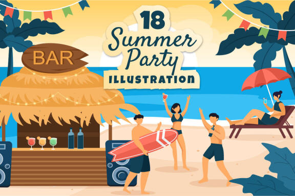 18 Summer Party Cartoon illustration