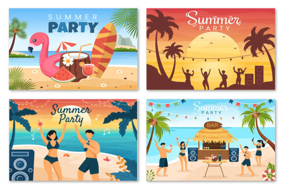 18 Summer Party Cartoon illustration