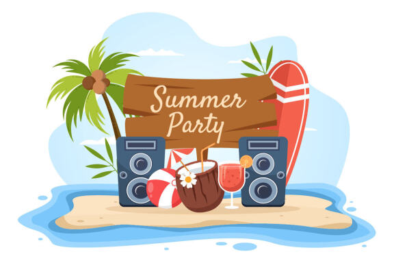 18 Summer Party Cartoon illustration