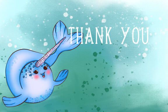 Ocean. Cute sea animals. Narwhals and fish