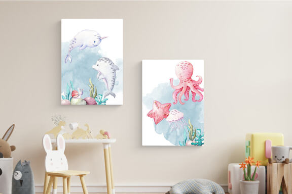 Undersea watercolor clipart, cute sea animals
