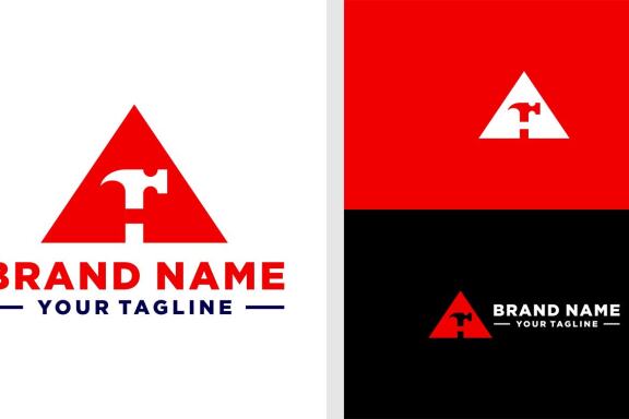 LETTER A LOGO HAMMER NEGATIVE SPACE TRIANGLE EDITABLE