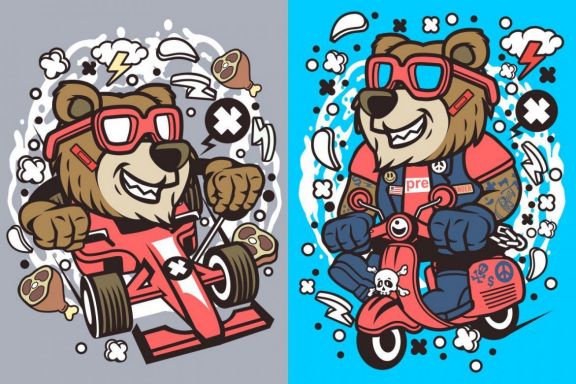 2 Bear Racer Cartoon Character