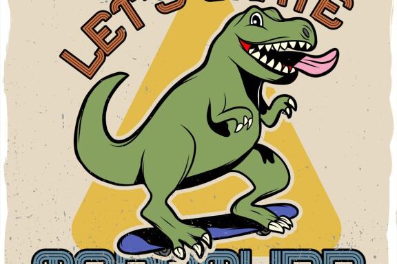 Dinosaur riding on a skate