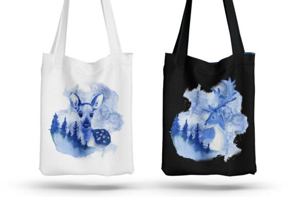 Blue Christmas winter forest Sublimation Bundle PNG