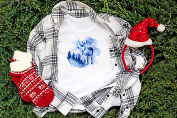 Blue Christmas winter forest Sublimation Bundle PNG