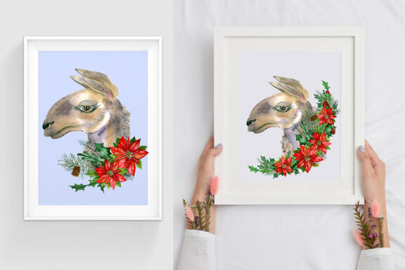 Watercolor Llama christmas clipart - Sublimation designs