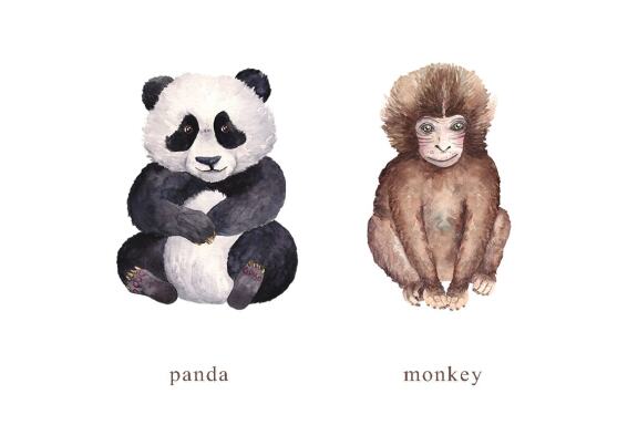 Watercolor Safari Baby Animals Clipart