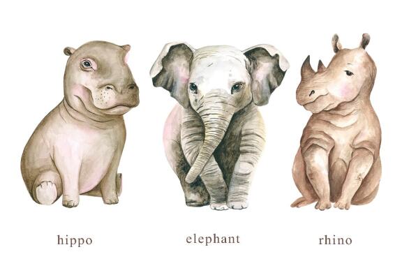 Watercolor Safari Baby Animals Clipart