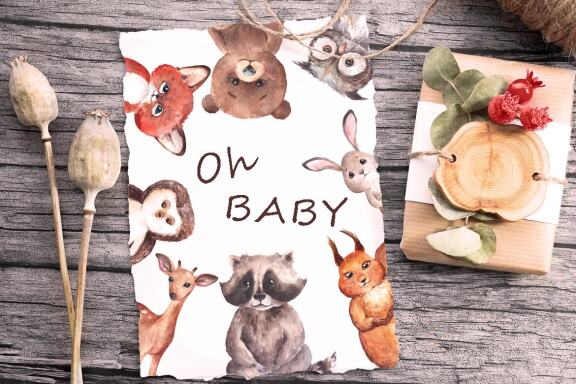 Watercolor Woodland Animals Clipart, Forest Elements