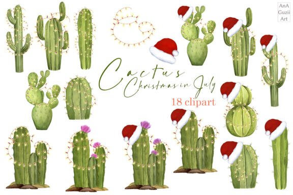 Watercolor Cactus Christmas in July clipart