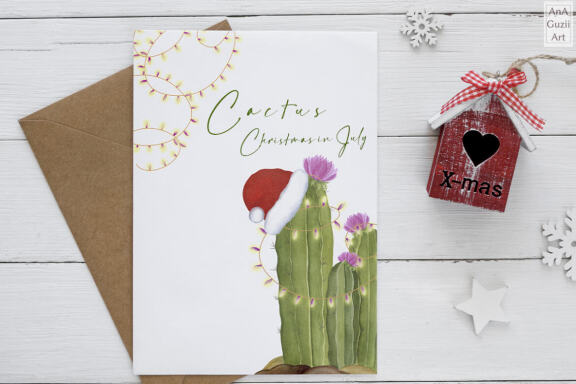 Watercolor Cactus Christmas in July clipart