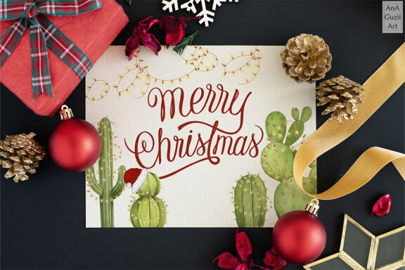 Watercolor Cactus Christmas in July clipart