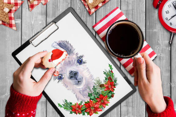 Watercolor Llama christmas clipart - Sublimation designs