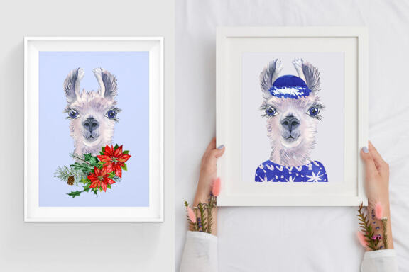 Watercolor Llama christmas clipart - Sublimation designs
