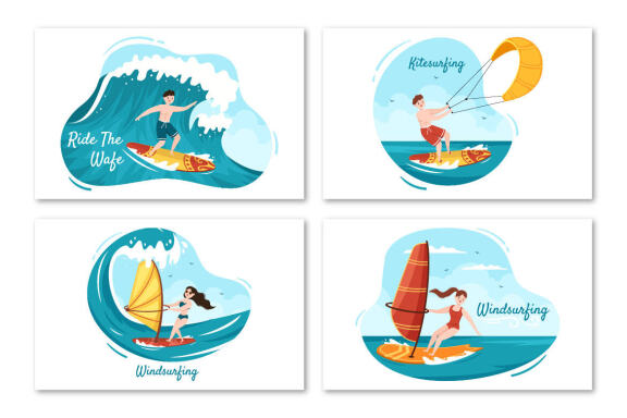 16 Summer Surfing Sports Cartoon Illustration
