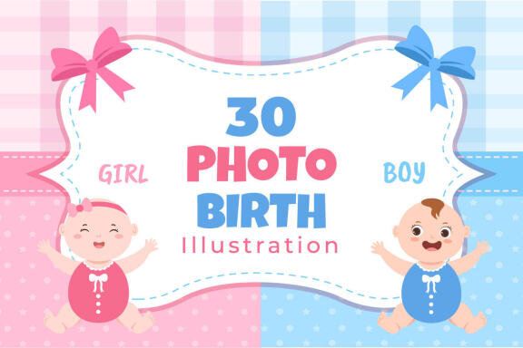 30 Birth Photo is it a Boy and Girl Cartoon Illustration