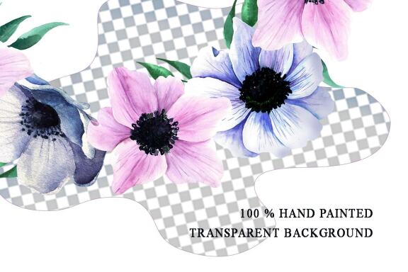 Violet Floral Border Frame Clipart| Anemone Flowers Wreath 