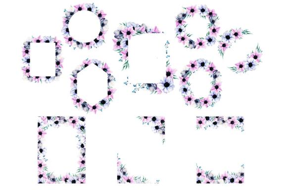 Violet Floral Border Frame Clipart| Anemone Flowers Wreath 