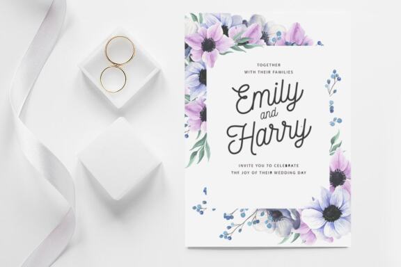 Violet Floral Border Frame Clipart| Anemone Flowers Wreath 