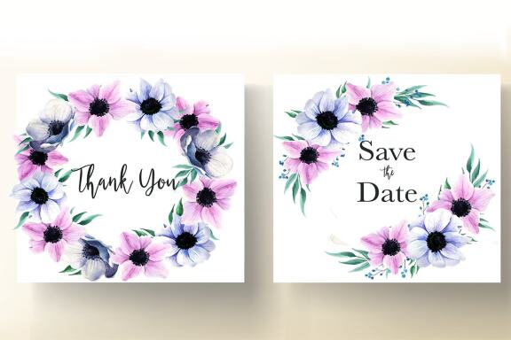 Violet Floral Border Frame Clipart| Anemone Flowers Wreath 