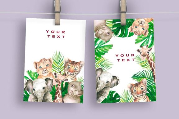 Watercolor Safari Animals Greeting Cards Frame Printable