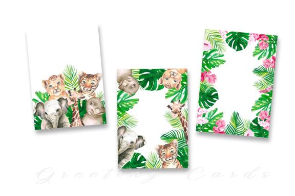 Watercolor Safari Animals Greeting Cards Frame Printable