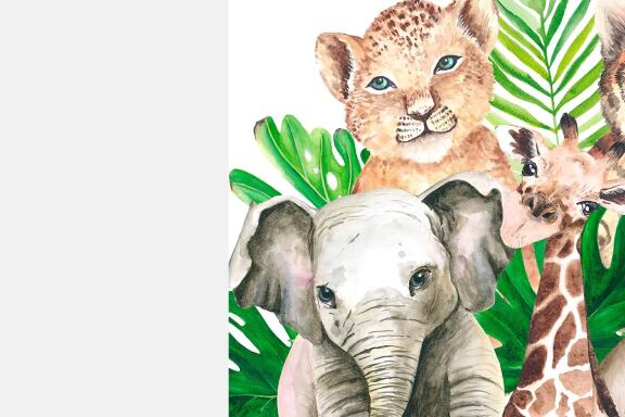 Watercolor Safari Animals Greeting Cards Frame Printable