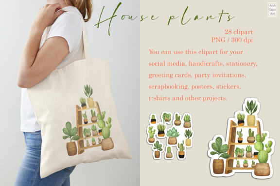 Home plants, pots, flower pot clipart.