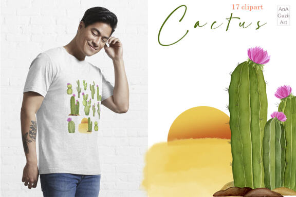 Watercolor cactus, succulent clipart