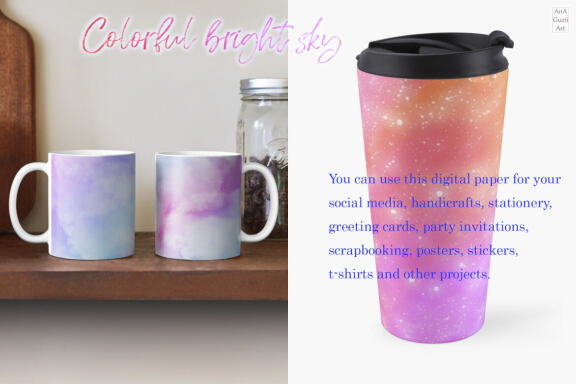 Colorful bright sky background, retro sky, unicorns texture